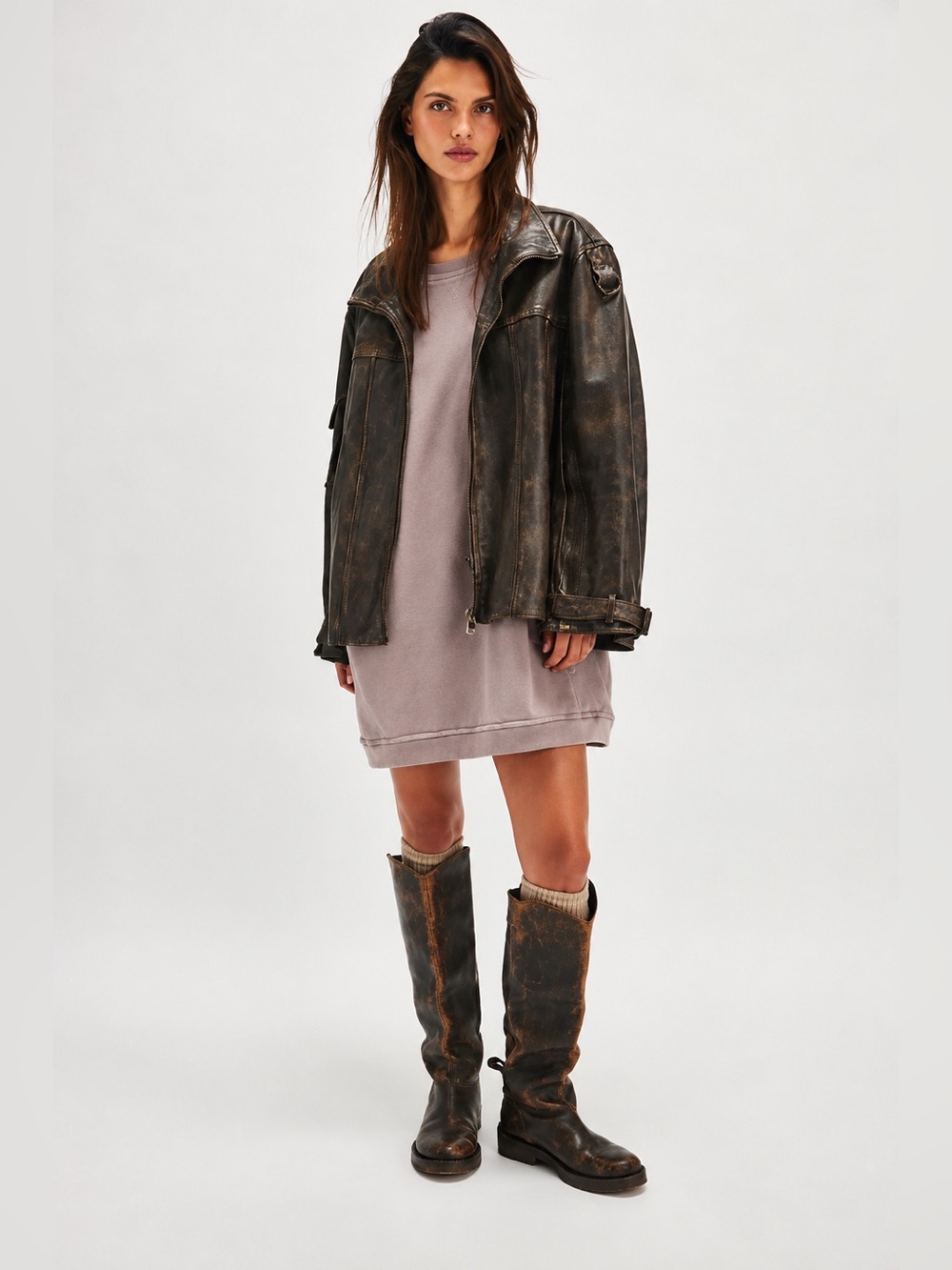 We the Free Mari Muscle pullover Mini Dress Dusty Plum Oversized Sweatshirt boho - Picture 2 of 13